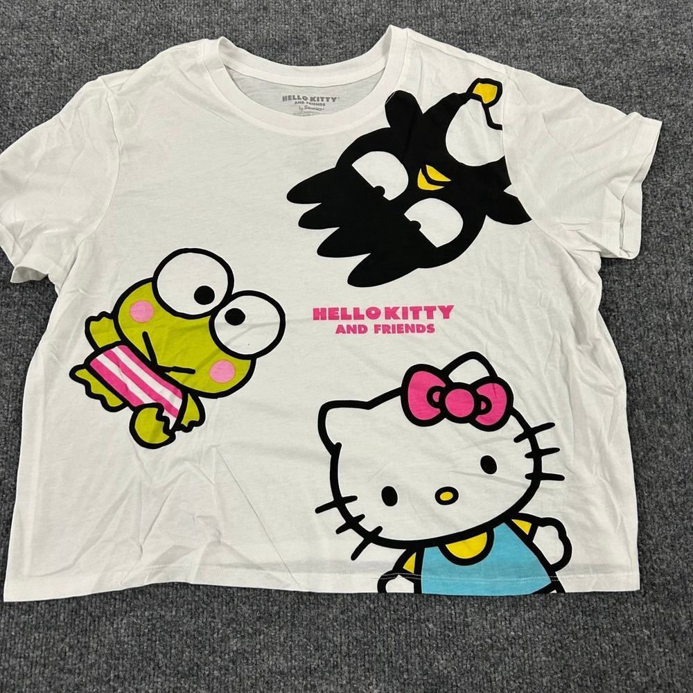 Hello Kitty T-Shirt Womens Size XXL White Graphic Crop Badtz-Maru Keroppi Sanrio